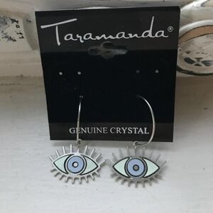 Taramanda Silver and Blue Eye Mini Hoop Earrings